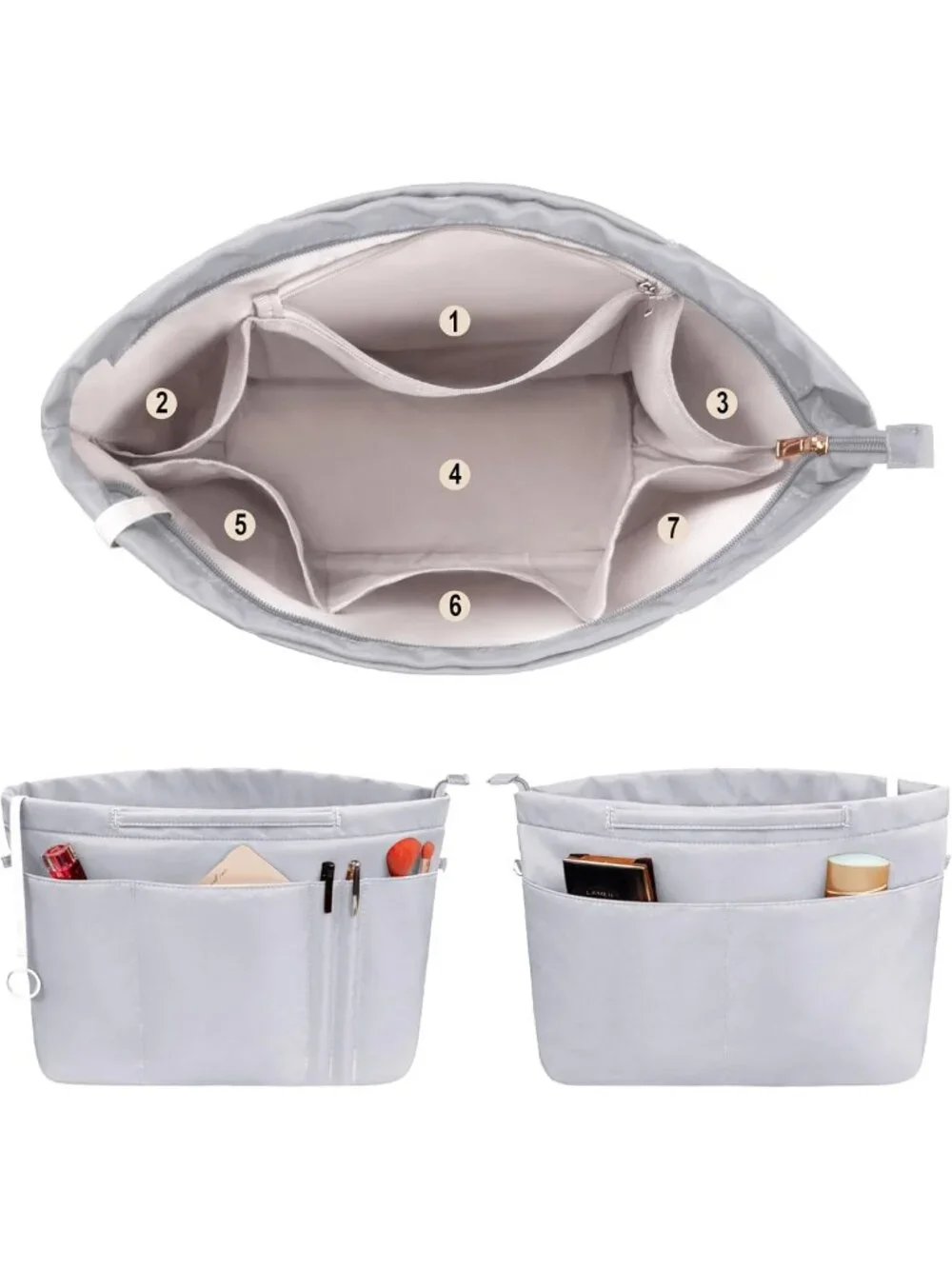 Tote Handbag Organizer with Zipper - 14 Pocket Purse Insert for Women